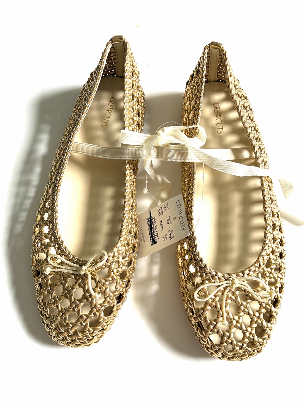 J.Crew. Girls' basketweave ballet flats in metallic. Woven Mary Jane.K5.NWT.
